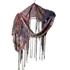 Benjamin International Scarf Fringe Button‎ Bohemian Multi Color Scarf